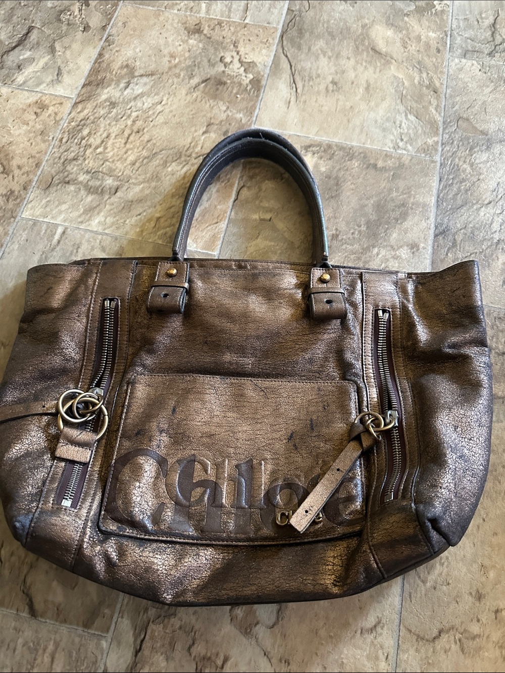 Chloé Metallic Bronze Leather Tote